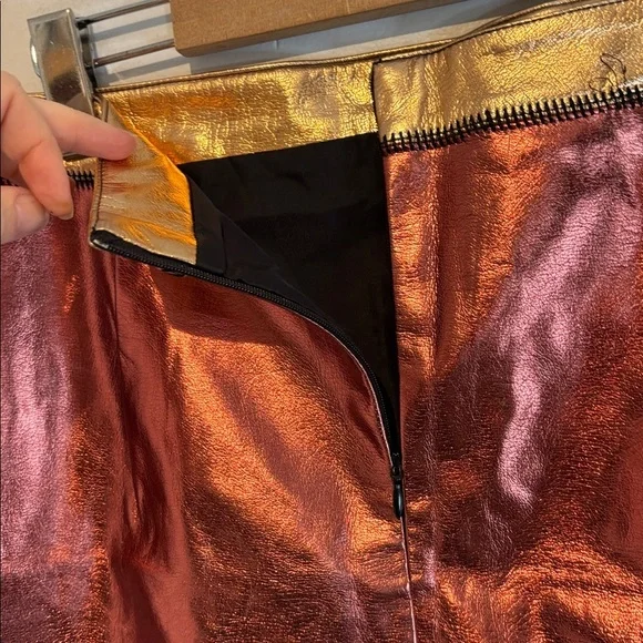 Glamorous bronze and gold patchwork faux leather mini skirt size US10 - Picture 6 of 11
